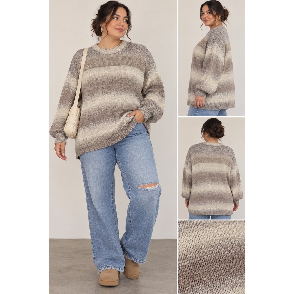 Show Me Your Mumu Timothy Tunic Sweater XL In Neutral Space Dye Striped Pullover